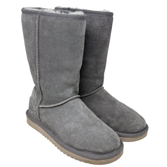 Koolaburra Koola Short By UGG Womens Gray Suede Winter Sheep Fur Boots Boho Sz 5 - Picture 1 of 11